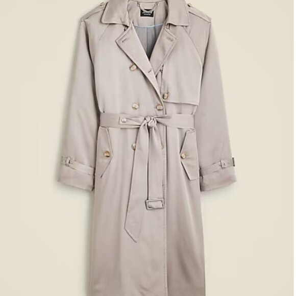J. Crew Silver Metallic Trench Coat Satin Crepe with Classic Design S 4 NWOT - Picture 9 of 12